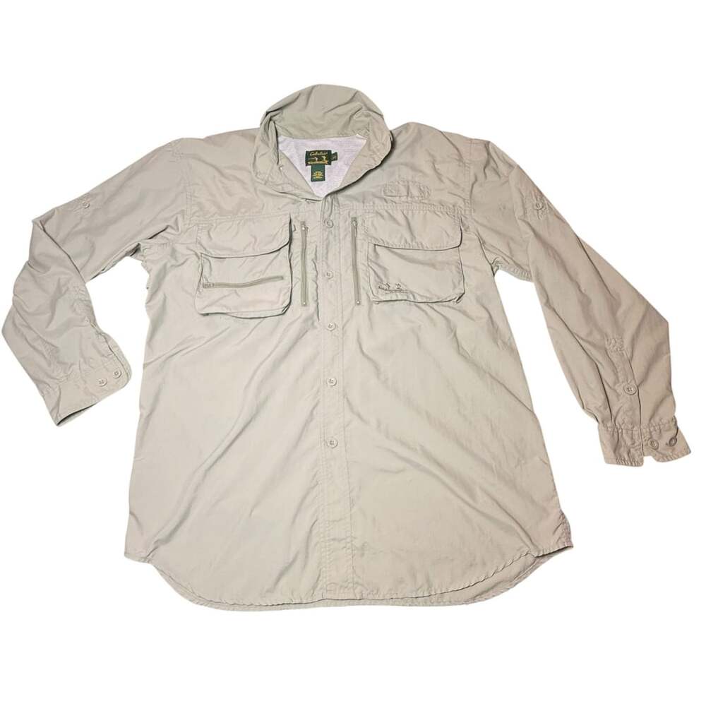 Cabela's Guidewear Fishing Shirt Size L Reg Tan Long Sleeve